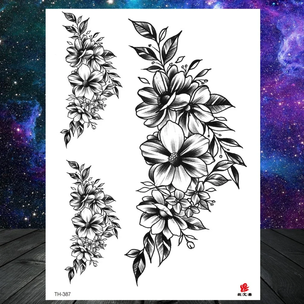 Watercolor Lavender Reed Morning Glory Flower Tattoos Temporary Women Sexy Custom Tattoo Stickers Flash Fake Girls Tato Ankle