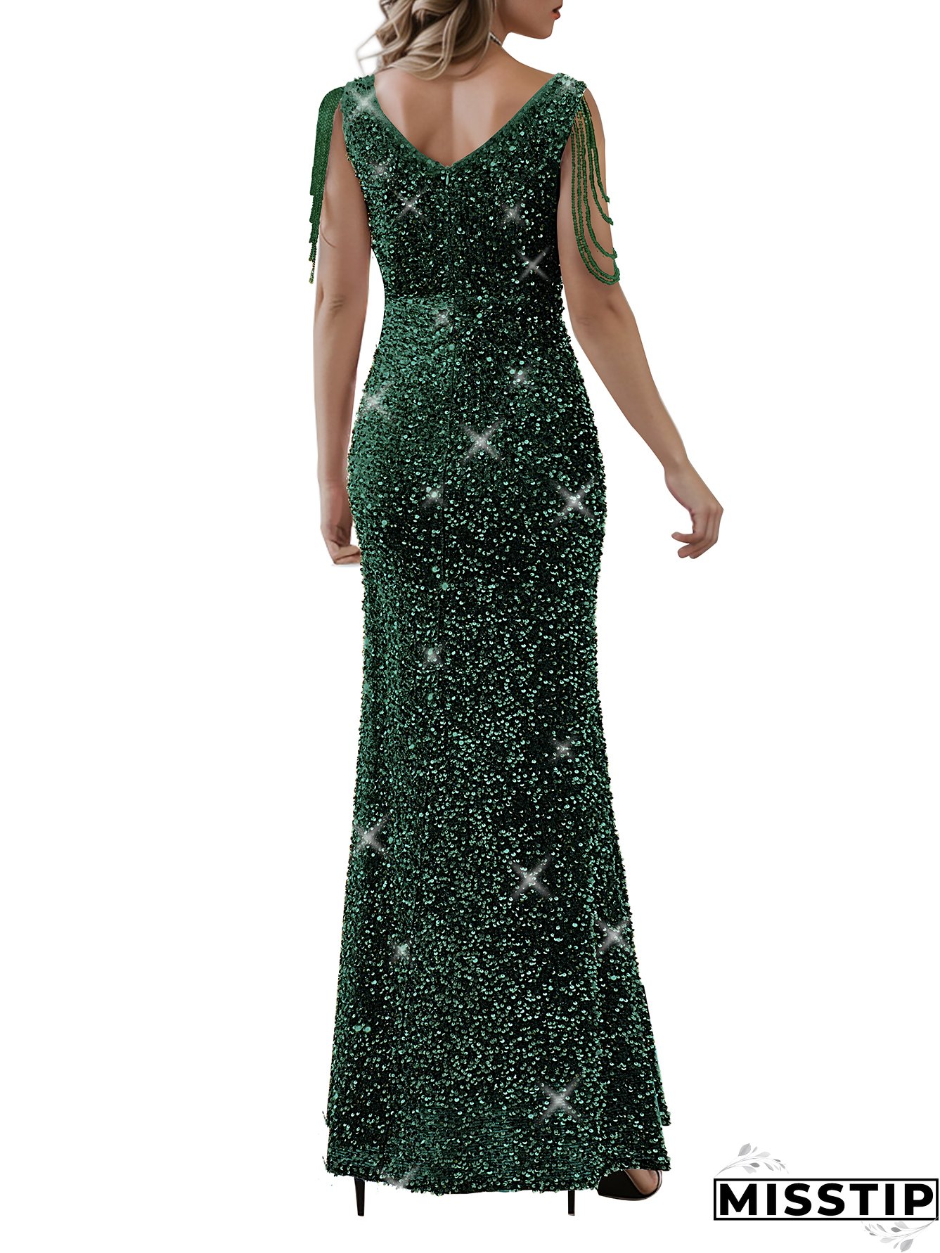 Chic Split Formal Party Long Sequin Evening Dress