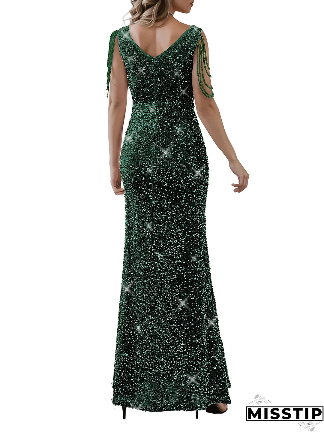 Chic Split Formal Party Long Sequin Evening Dress