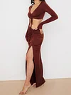 Solid Color Long Sleeves Skirt Suits