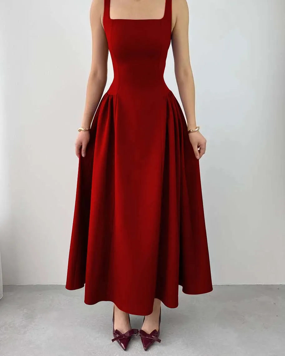 A Line Square Neck Prom Dress, Ankle Length Elegant Homecoming Dresses UQH0261