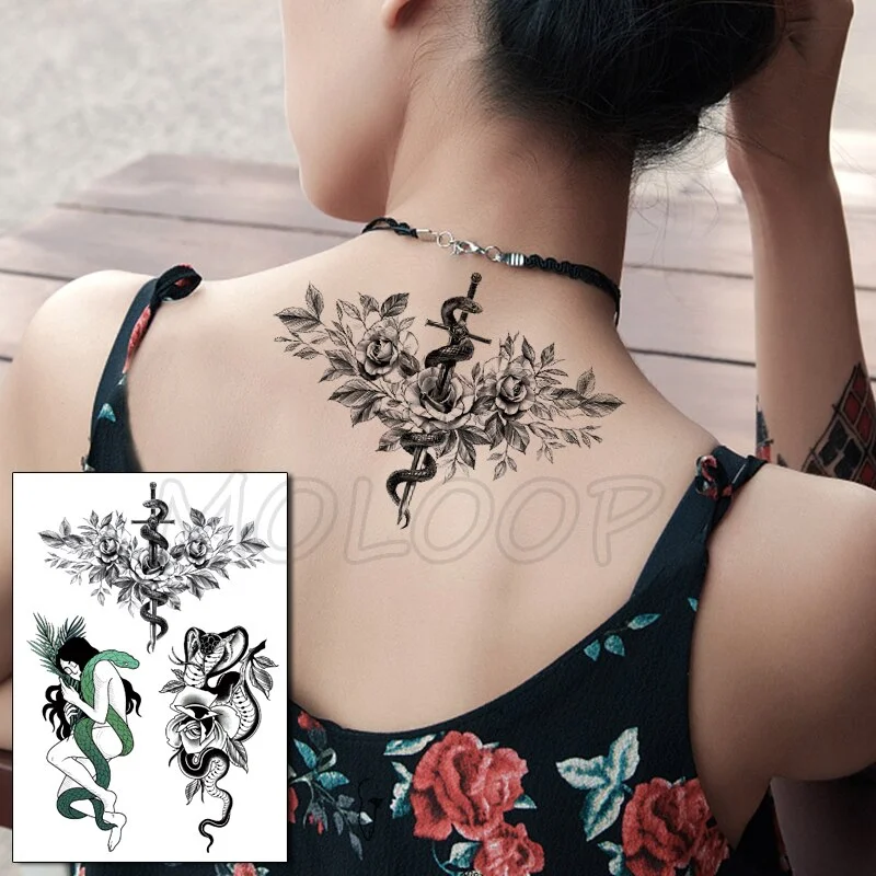 Waterproof Temporary Tattoo Sticker Totem Line Black Classical Tatoo Body Art Arm Leg Fake Tattoos Women/Men Girl 14.8*21 Cm