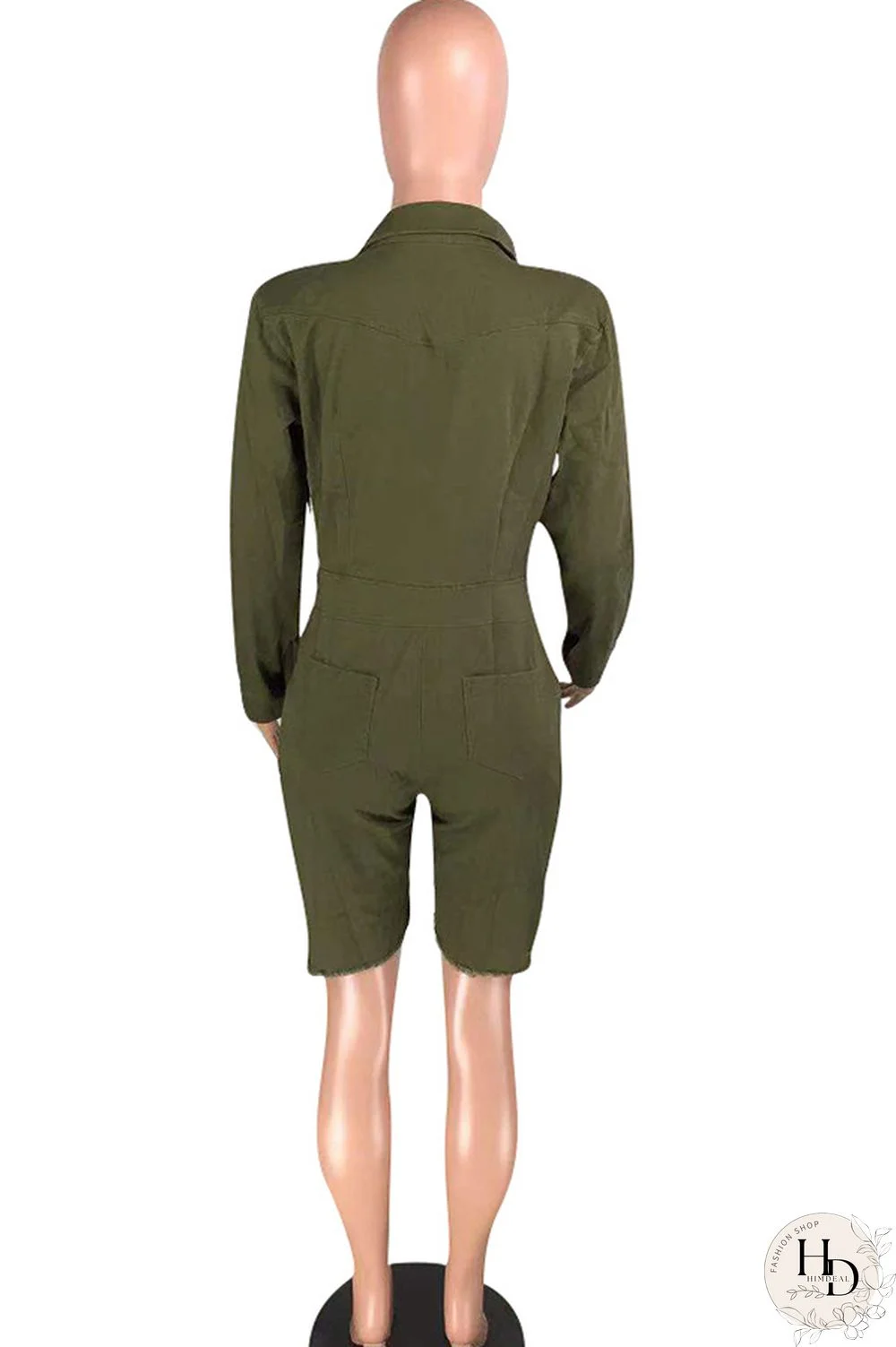 Black Sexy Solid Button washing Cotton Long Sleeve Turndown Collar Rompers