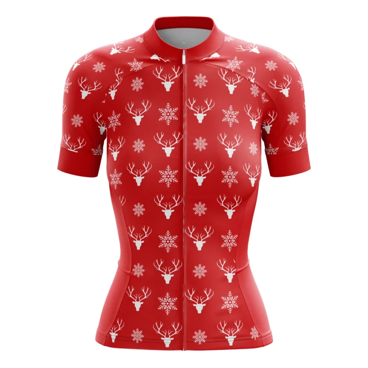 Elegant Christmas Red Women's Short Sleeve Cycling Jersey