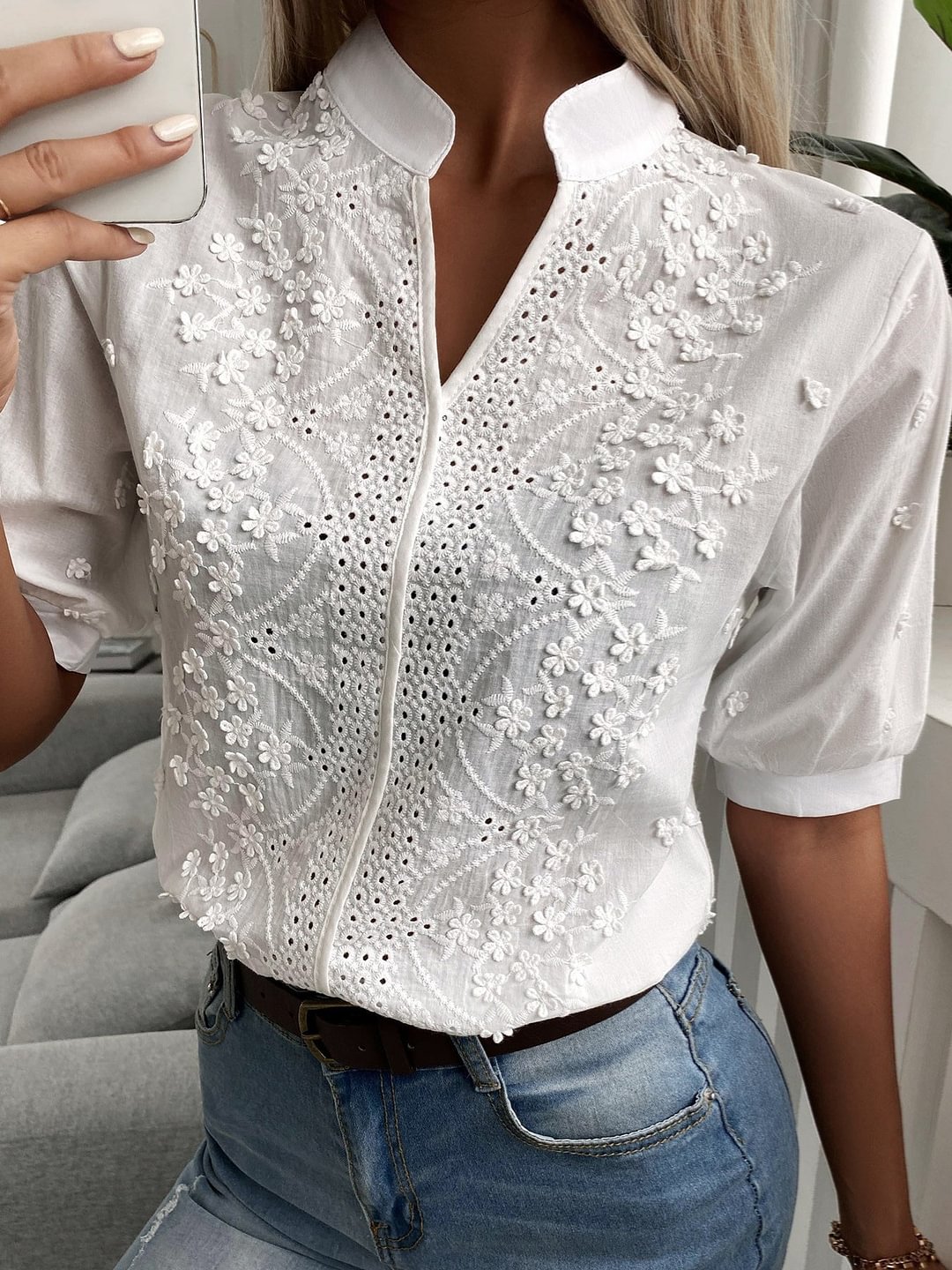 Women Half Sleeve V-neck Floral Printed Tops