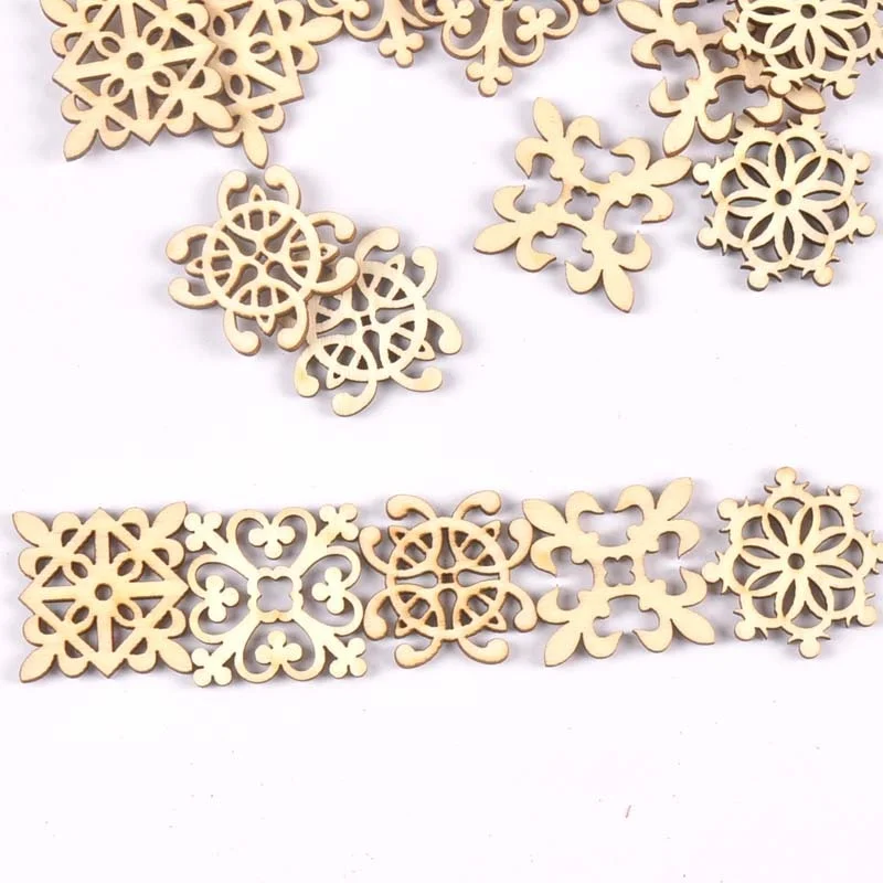 20Pcs 29mm Natural Wood Crafts DIY Scrapbooking Handmade Accessory Flower Lace Pattern Wooden Ornaments Home Decor Arts m2208