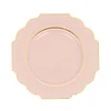 10 Pack | 11" Blush/Rose Gold Hard Plastic Dinner Plates, Disposable Tableware, Baroque Heavy Duty Plates with Gold Rim