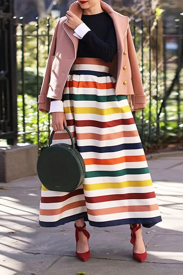 Rainbow Striped Classic Swing Skirt