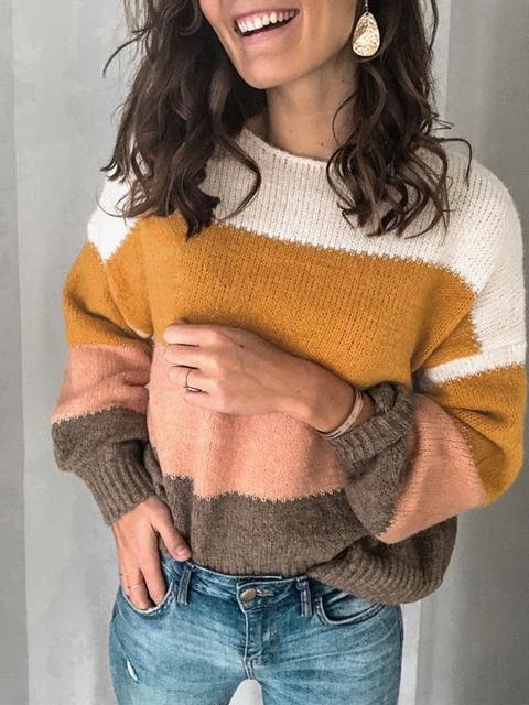 Striped Long Sleeve Pullover Sweater Jumper-elleschic