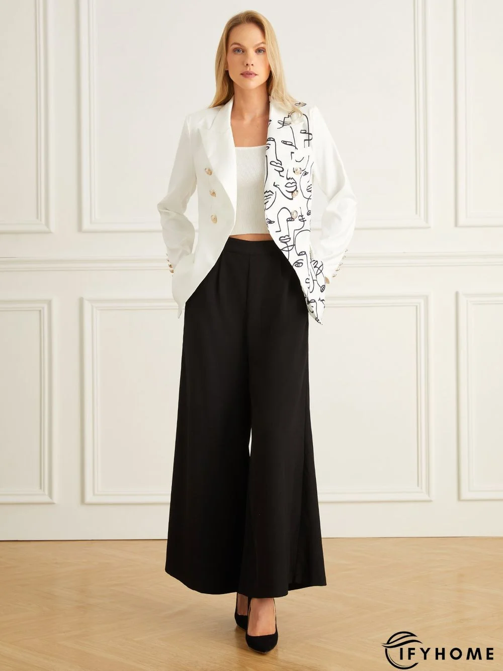 Autumn Commuting Long sleeve Lapel Collar Abstract Loose Blazer | IFYHOME