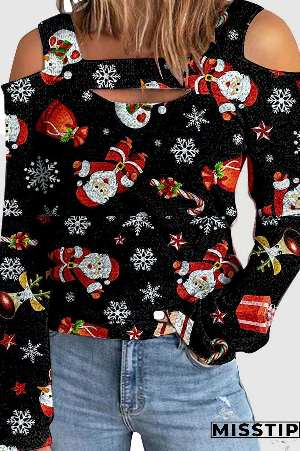 Black Casual Print Hollowed Out Patchwork Square Collar Tops