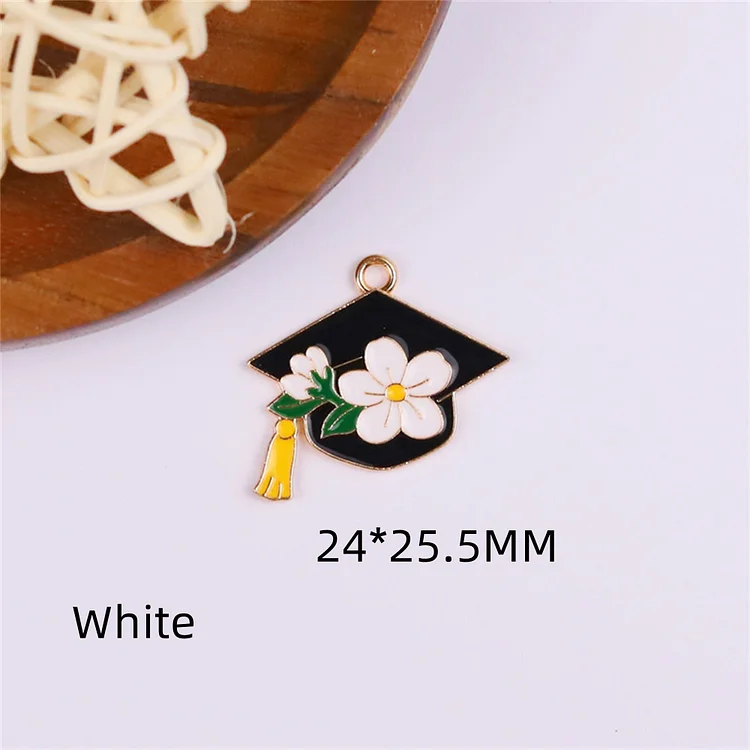  Bulk 10 30 Graduation Series Charm Enamel Metal Flower Hat Bachelor's Uniform Charm Pendant DIY Necklace Bracelet Earring Key chain Jewelry Making