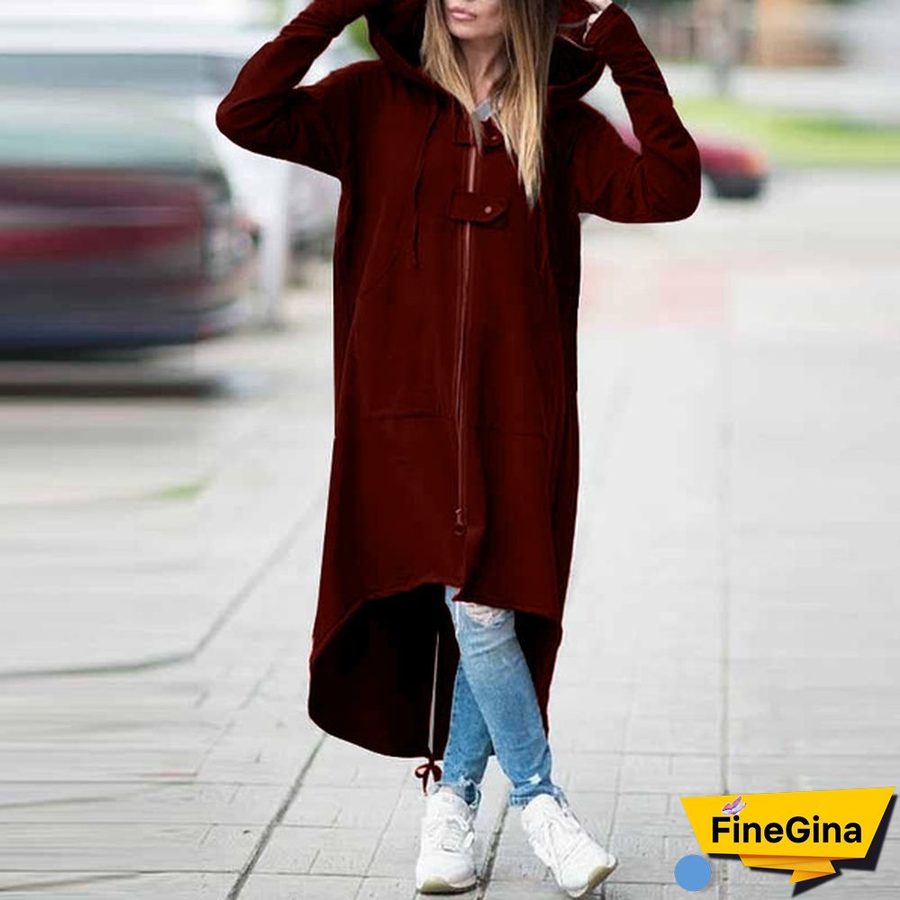 Women's Loose Hooded Sweater Zipper Long Coat Long Sleeve Hoodies Coats Casual Cardigans