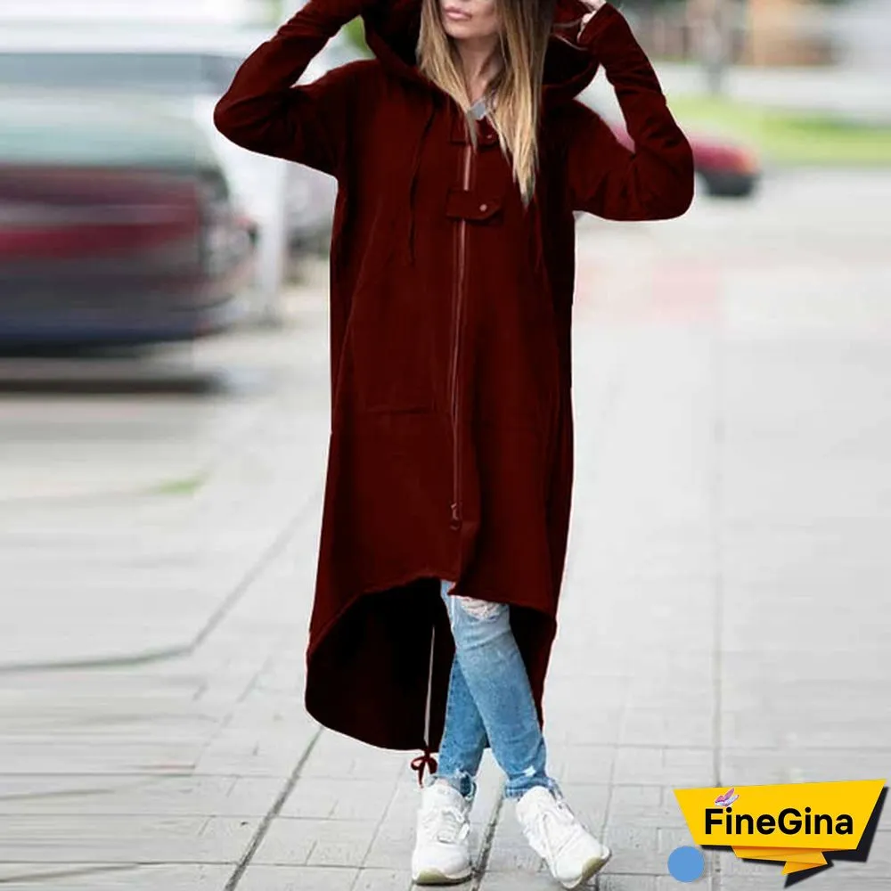 Women's Loose Hooded Sweater Zipper Long Coat Long Sleeve Hoodies Coats Casual Cardigans