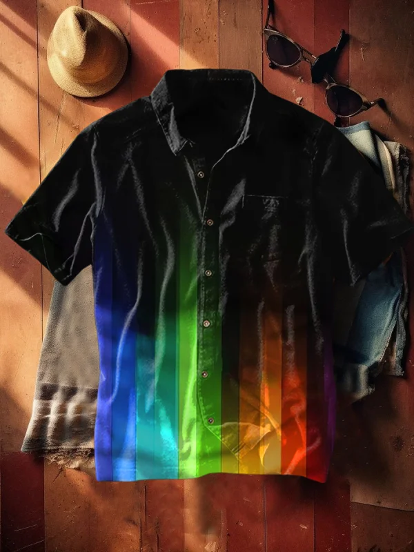 Men's Abstract Art Gradient Rainbow Print Short Sleeve Shirt