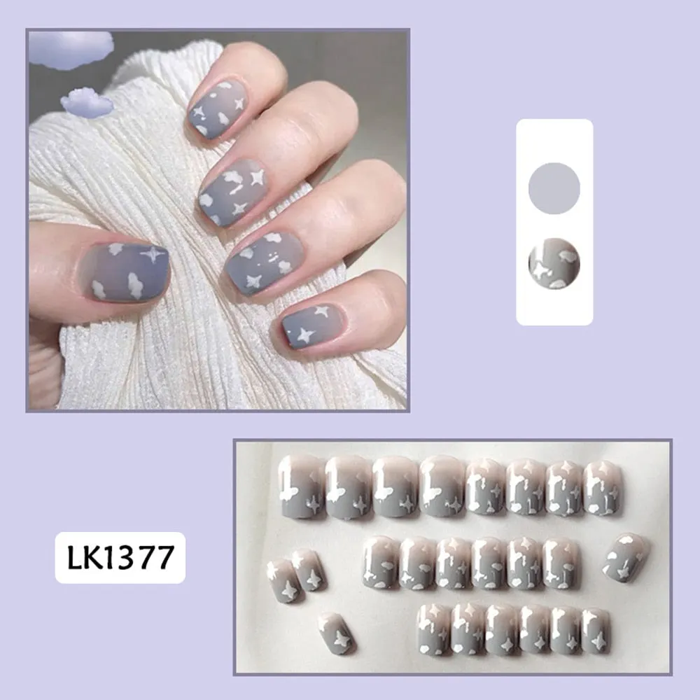 24pcs Detachable False Nails French with Black Line Fake Nails Full Cover Nail Art Tips Press on Nails with Glue Manicure Tools 515-1-Nail Inspo