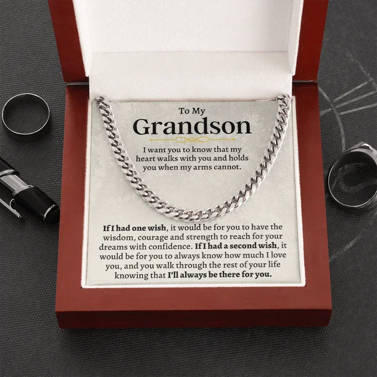 To My Grandson Cuban Chain Necklace Stainless Steel Necklace Warm Gift "I'll always be there for you"