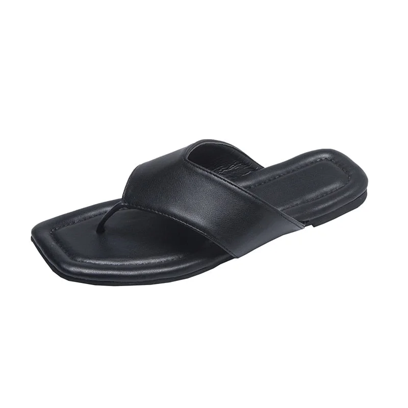 Lucyever Fashion Clip Toe Women Beach Slippers Soft Leather Flat Flip Flops Woman Comfortable Outdoor Pantuflas De Mujer 2020