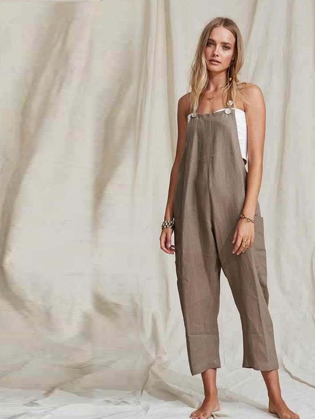Dual Pocket Crop Overall Jumpsuit Without Tube