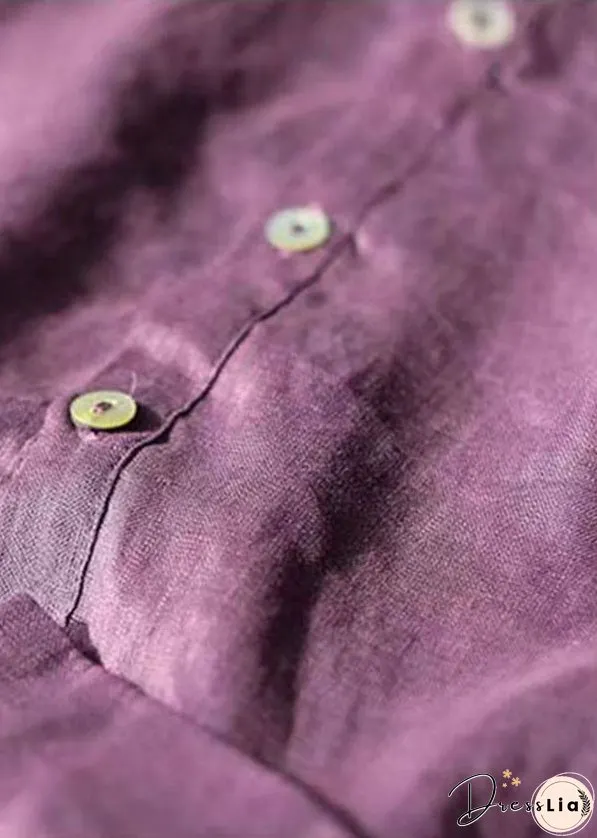 Unique Purple Peter Pan Collar Patchwork Linen T Shirts Summer