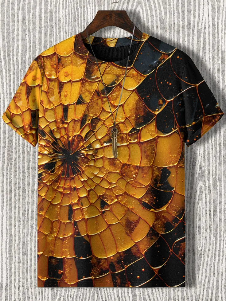 Men's Gold Spider Web Art Print Casual T-Shirt