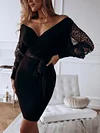 Sexy Off-The-Shoulder V-Neck Lace Belted Solid Color Mini Dress