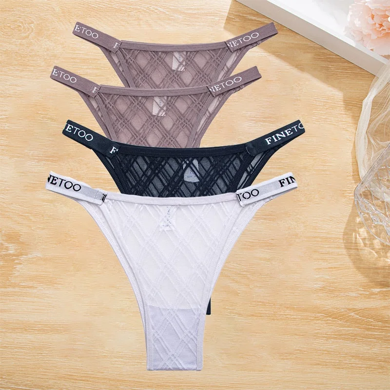 FINETOO 4PCS/Set Women's Lace Lingerie Panties Mesh Gstring Female Underpant Sexy Letter Panties Thong Girls Underwear Intimates