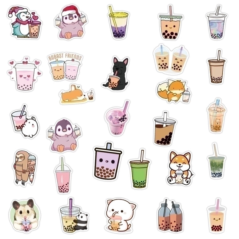 50 Sheets/100 Sheets New Bubble Tea Graffiti Stickers Waterproof Luggage Notebook Scooter Water Cup Stickers3