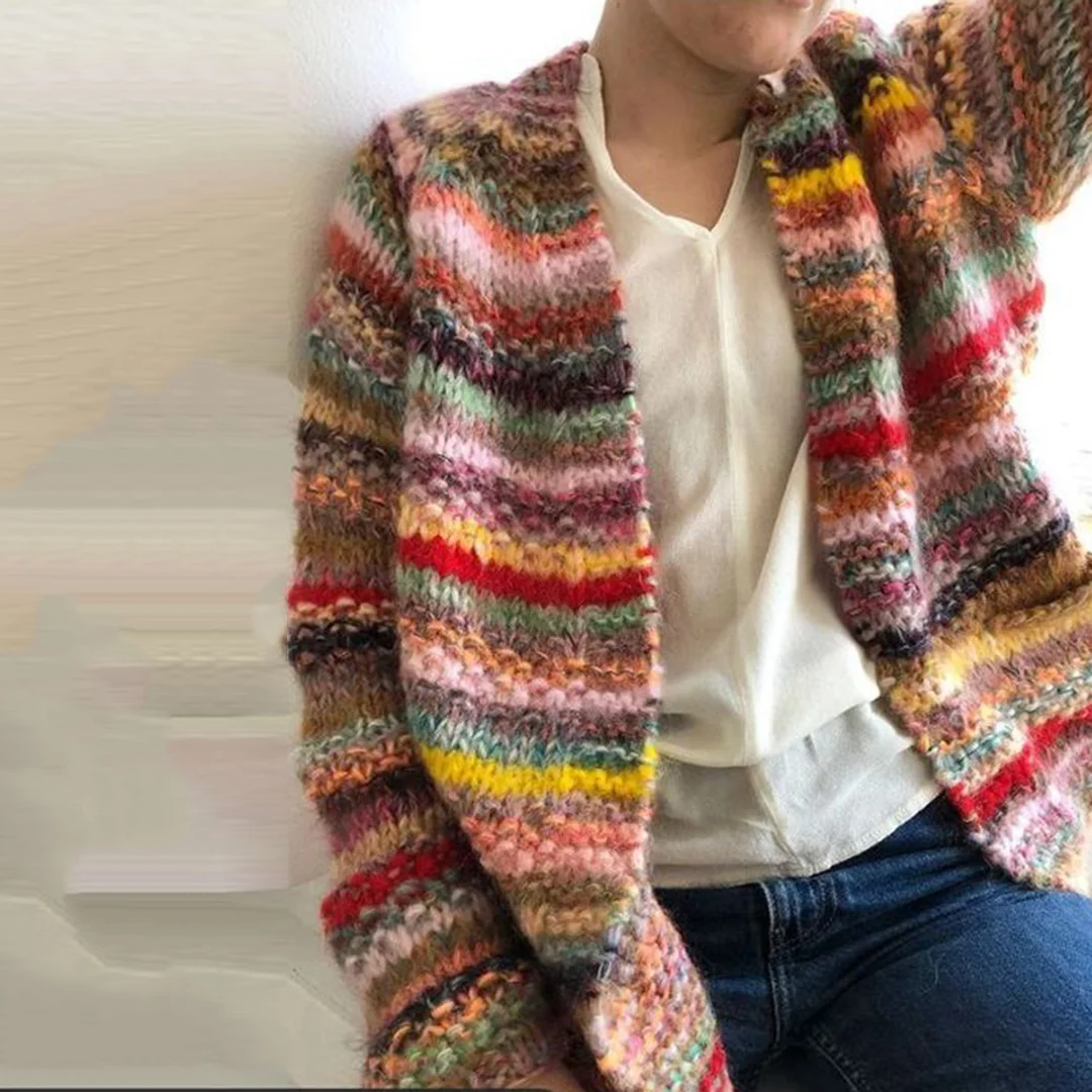Vintage Rainbow Color Block Jacquard Comfy Sweater