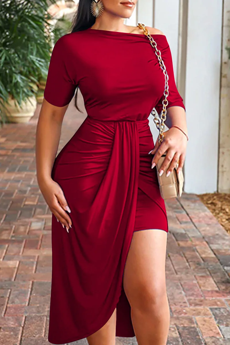 Fashion Casual Solid Patchwork O Neck Short Sleeve Dress