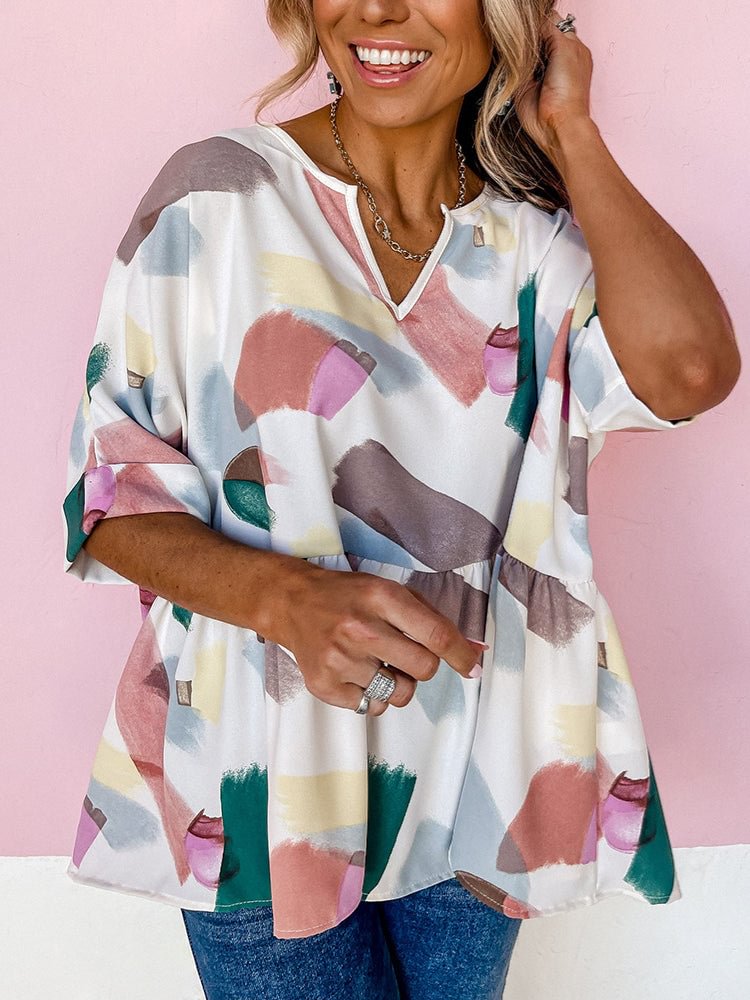 Women Half Sleeve V-neck Graphic Tops