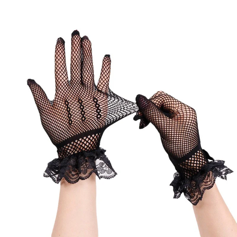 Brownm Net Eye Gloves Women's Thin White Sex Drying Sexy Black Sex Accessories Lace Vintage Elegant Dance Performance Sunscreen