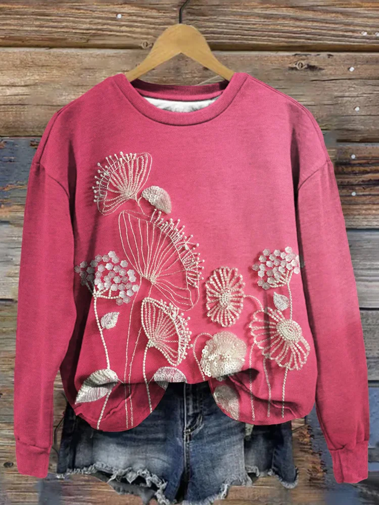 Comstylish Flowers Beads embroidery Art Comfy Sweatshirt