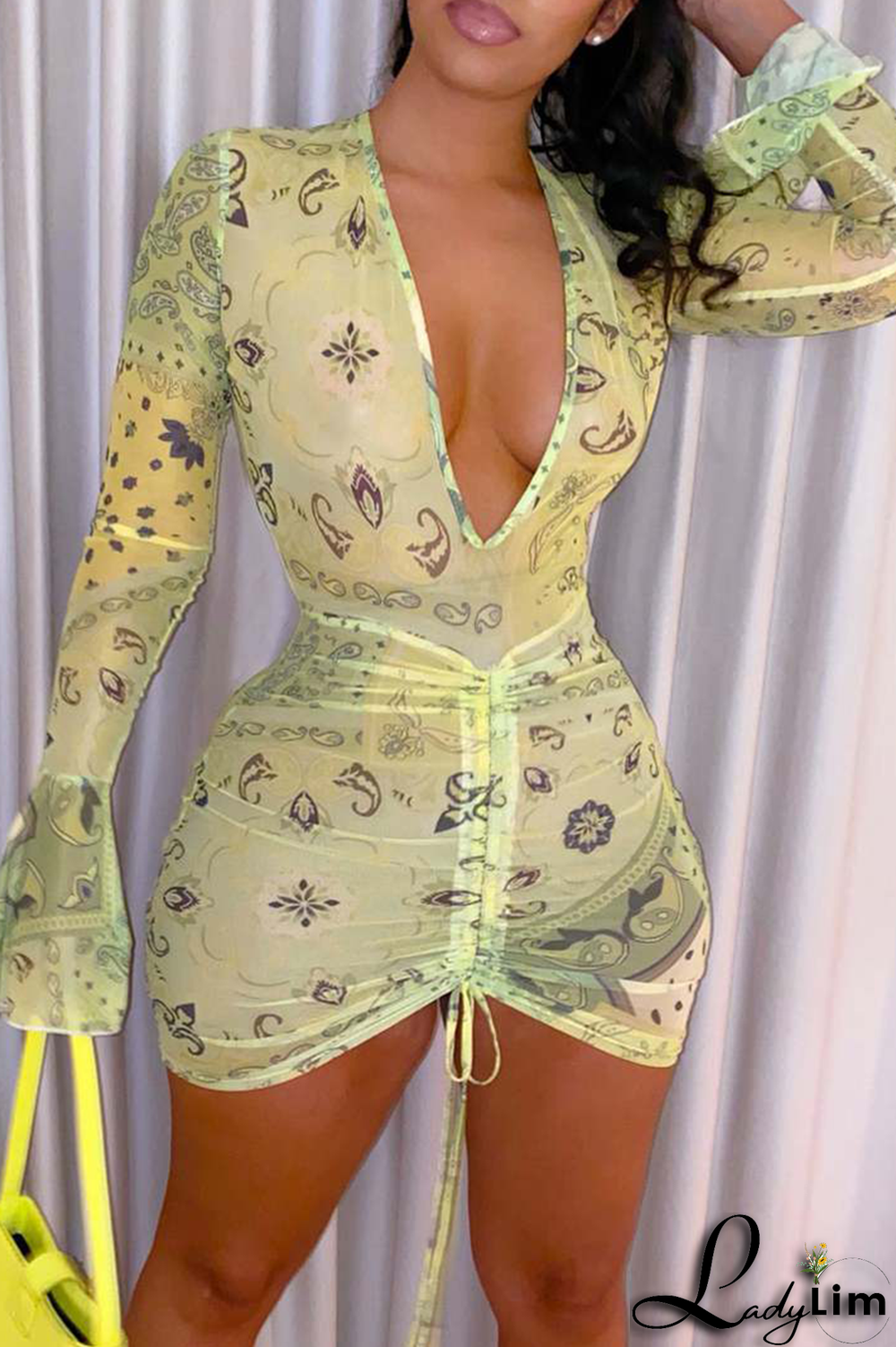 Red Sexy Solid Mesh V Neck Pencil Skirt Dresses