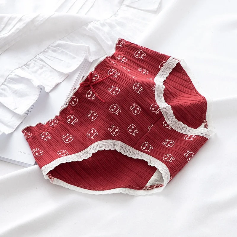 Women's Cotton Underwear Sexy Lace Panties Mid Waist Seamless Comfortable Briefs Fashion Bow Girl Underpants Female Lingerie