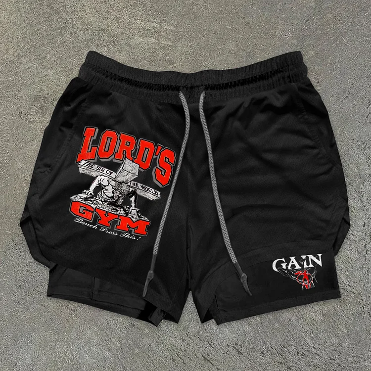 Lord's Gym Print Double Layer Drawstring Gym Shorts SOPULA