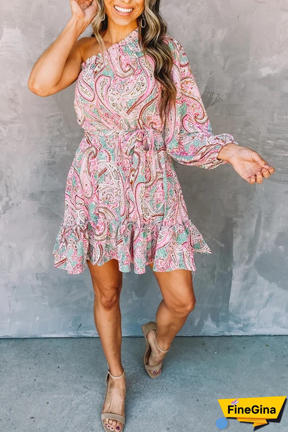 One Shoulder Ruched Belt Dress