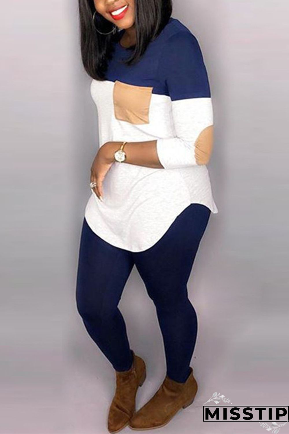 Green Fashion Casual Patchwork Patchwork O Neck Long Sleeve Two Pieces