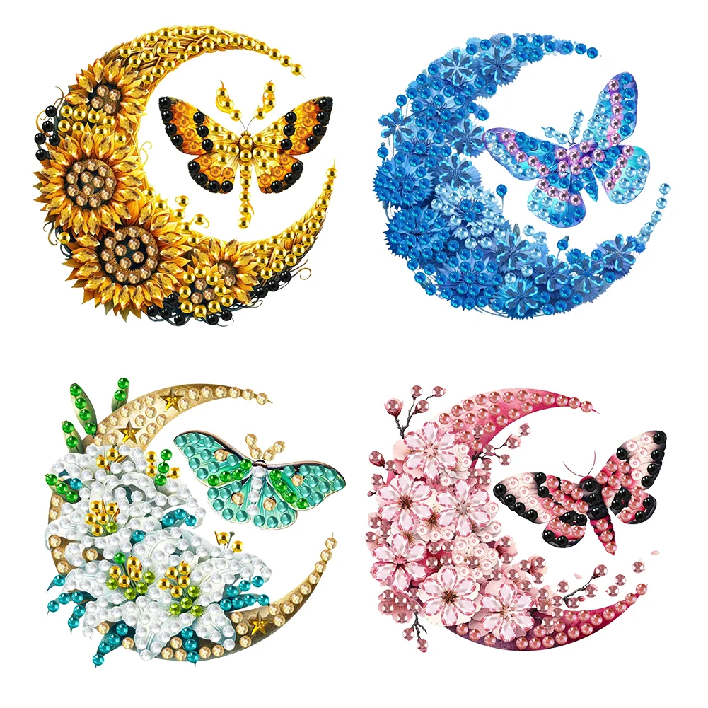 4Pcs Moon Moth Diamond Painting Brooch Diamond Badge Pins for Art Crafts