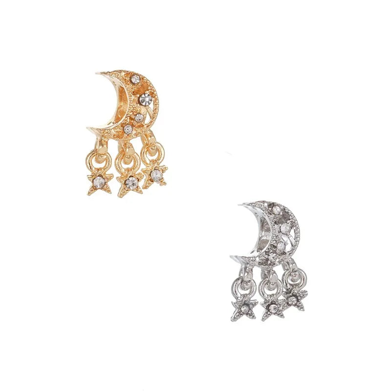 1 Piece 1.8*0.79cm Alloy Rhinestones Star Moon Pendant Beads