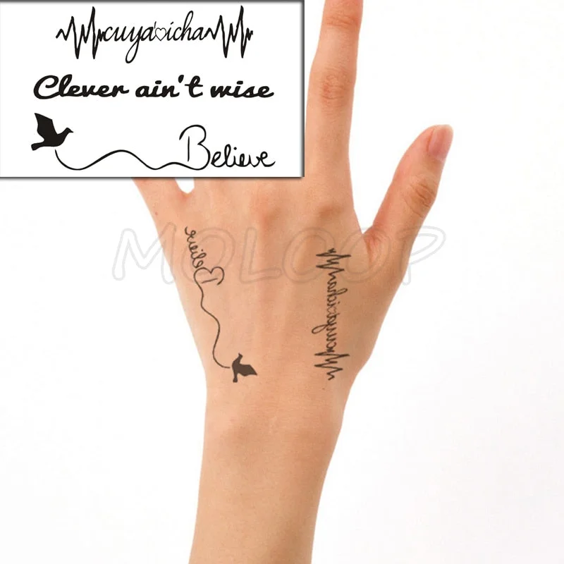 Water Transfer Tattoo Sexy Black Letter Lifeline Tattoo Body Art Waterproof Temporary Fake Flash Tattoo for Man Woman 10.5*6cm