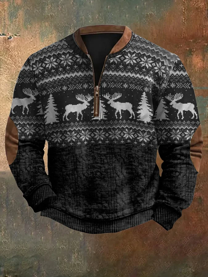 Men's Vintage Merry Christmas Deer Print Sweatshirt