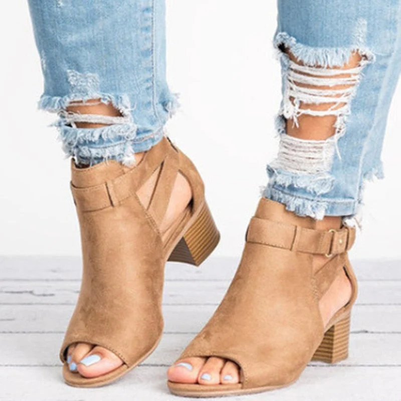 Woman Sandals 2020 Summer Fashion Gladiator Square Heel Pumps High Heels Buckle Strap Female Solid Color Sandals Plus Size 34-43