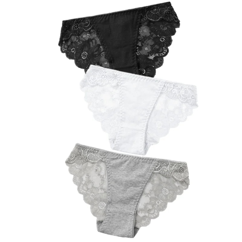 3pcs Exotic Apparel Sexy Panties Lace Briefs Women Low-Rise Solid Panty Underwear Sexy Women Lace Breathable Hip-lift Underpants