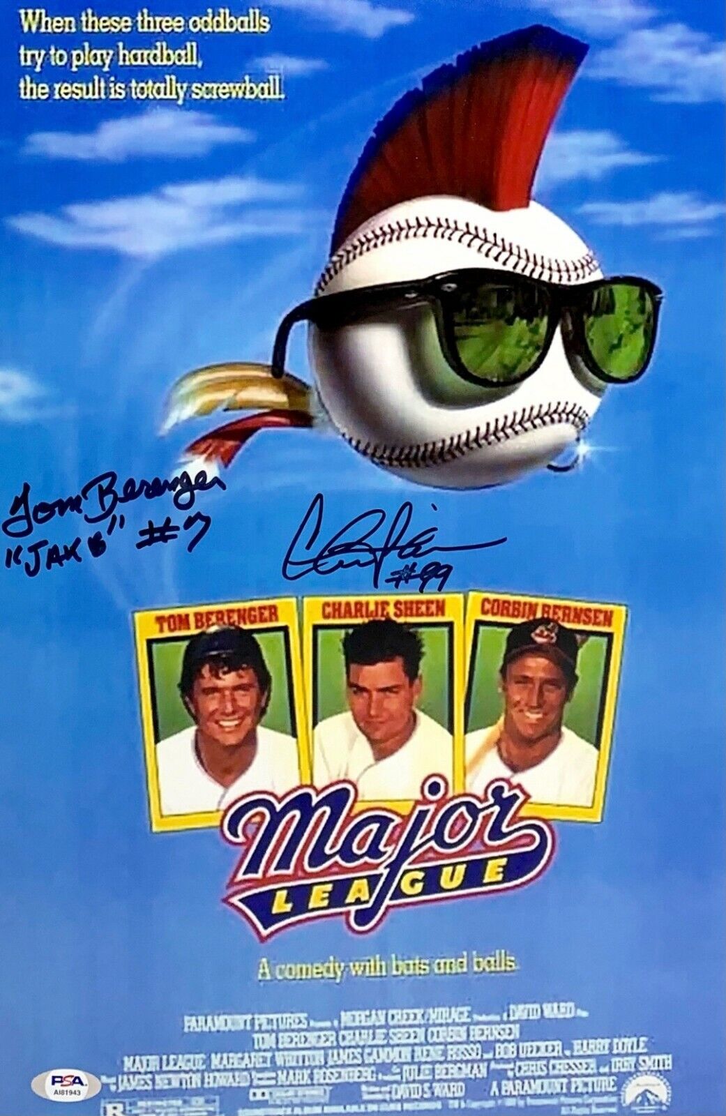 Charlie Sheen & Tom Berenger Signed Major League 11x17 Photo Poster painting PSA AI81943