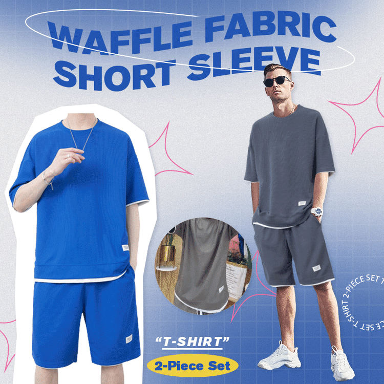 T-shirt à manches courtes en tissu gaufré, costume de 2 pièces（50% OFF）