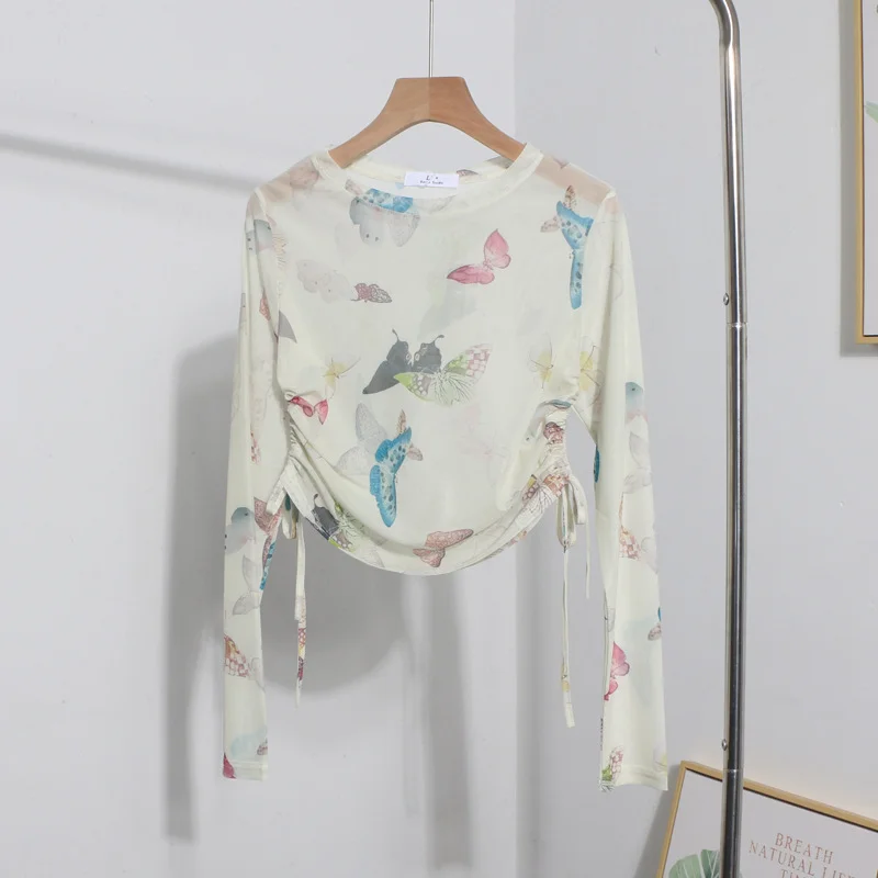 Uveng Real Shooting 2024 Summer New Long-Sleeved Short-Sleeved T-Shirt Sun Protection Shirt Thin Perspective Tie-Dye Mesh Hooder 6928