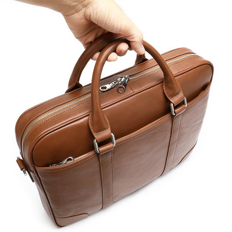 Leather Business Retro Large-Capacity Briefcase 14 Inch Computer Handbag