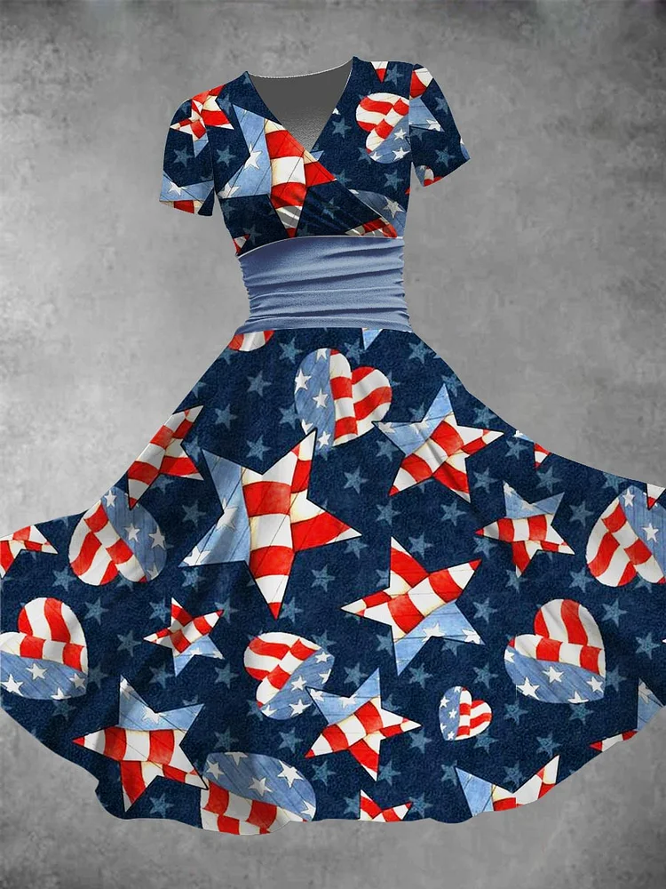 Women's Independence Day Flag Love Star Element Print Maxi Dress
