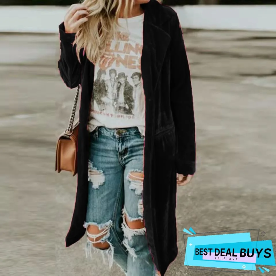 Casual Solid Velvet Buttoned Knit coat